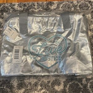 Justice Silver Tote with Blue Logo